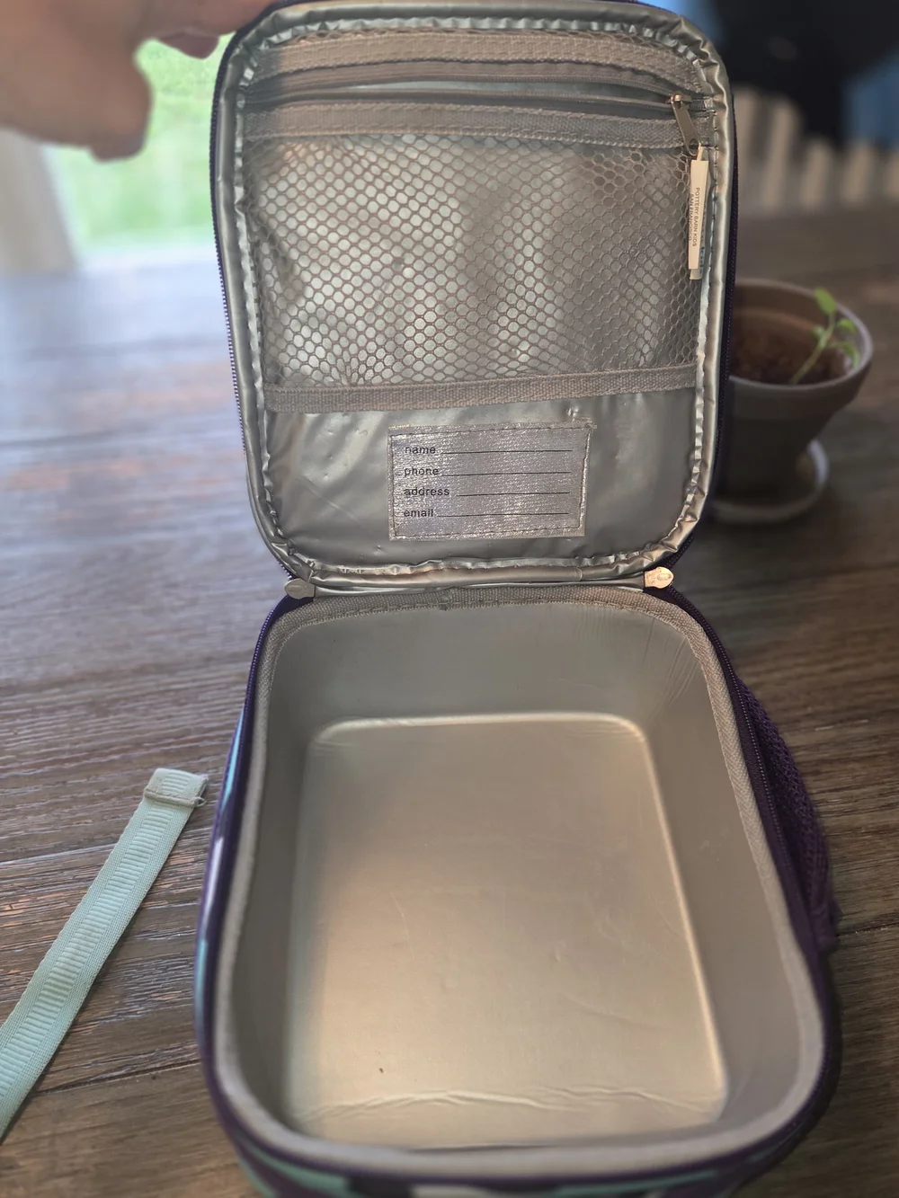 Pottery Barn Kids Purple and Mint Geometric Backpack with Panda Mint Lunch Bag